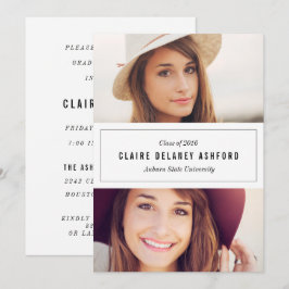 Elegante Invitación de graduación de dos fotografí