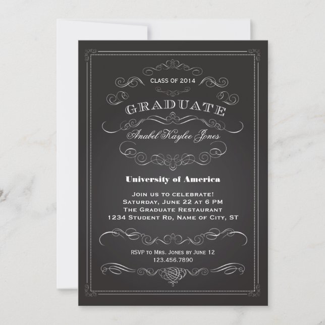 Elegante invitación de graduación de época (Anverso)