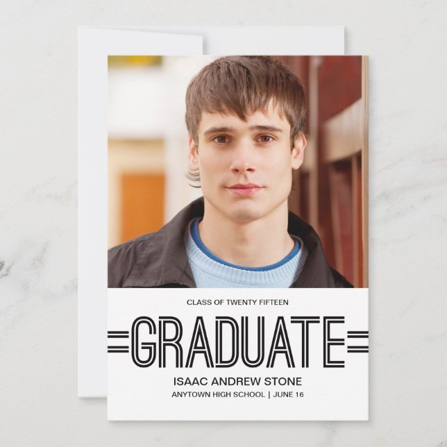 Elegante Invitación de Graduación de Foto de Gradu (Anverso)