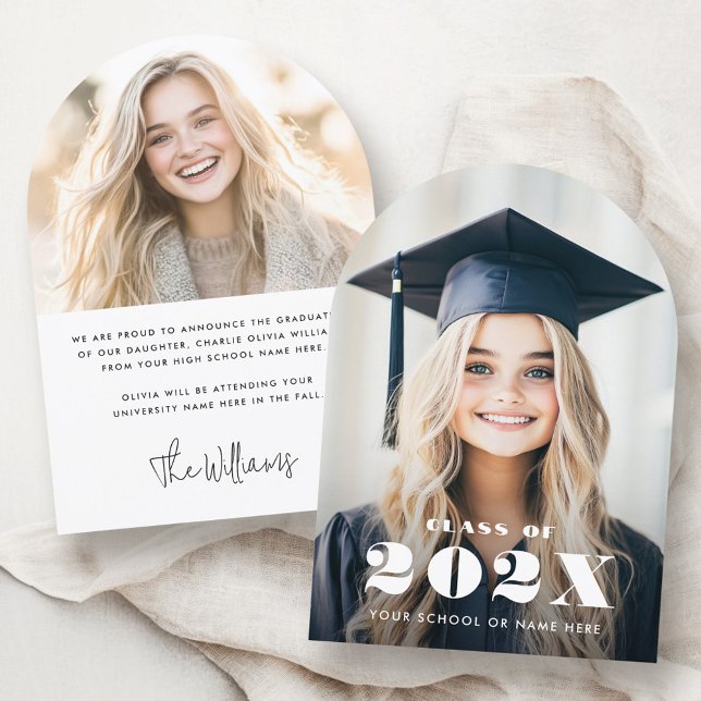 Elegante invitación de graduación de foto de nombr (Elegant modern name photo graduation announcement)