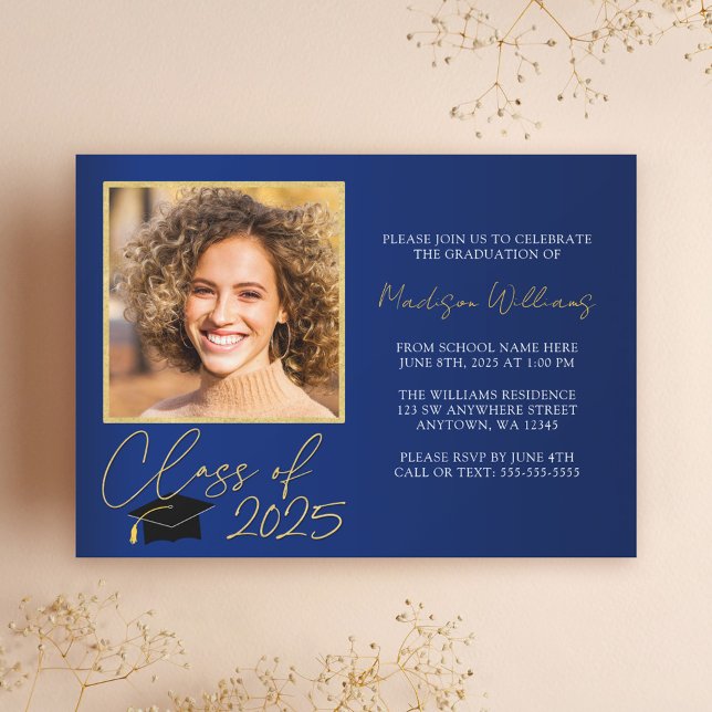 Elegante Invitación de Graduación de Foto de Oro A (Subido por el creador)