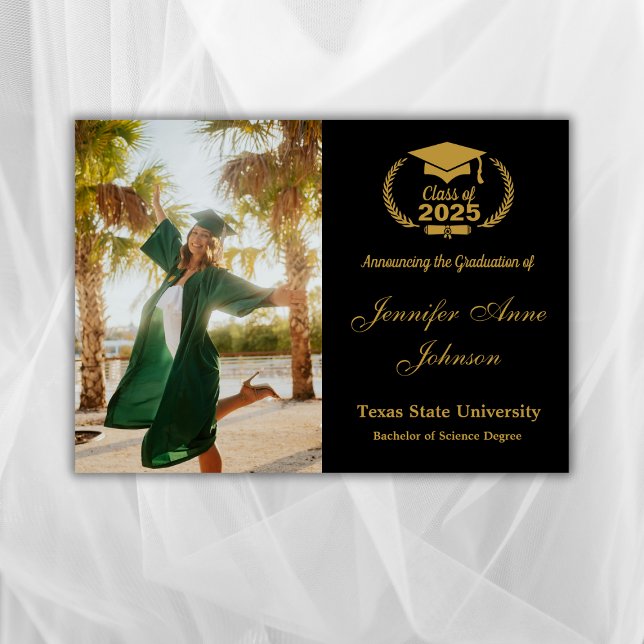 Elegante Invitación de Graduación de Foto de Oro N (Subido por el creador)