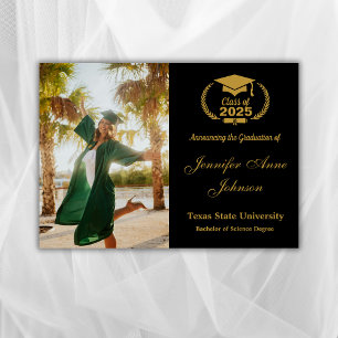 Elegante Invitación de Graduación de Foto de Oro N