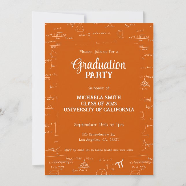 Elegante Invitación de Graduación de Matemáticas e (Anverso)