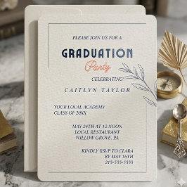 Elegante Invitación de Graduación de Navy y Coral