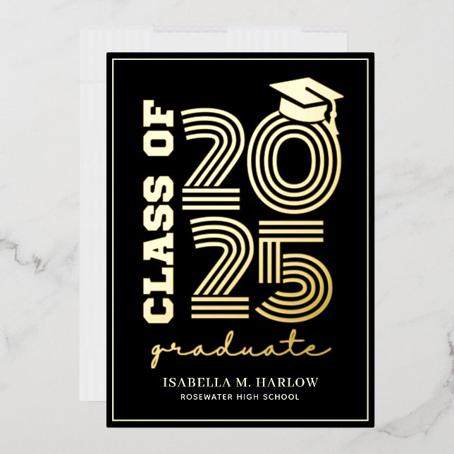 Elegante Invitación de graduación de oro negro (Sobre)