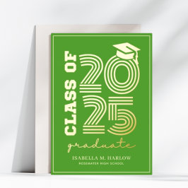 Elegante Invitación de Graduación de Oro Verde