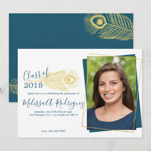 Elegante Invitación de graduación de pavo real de 