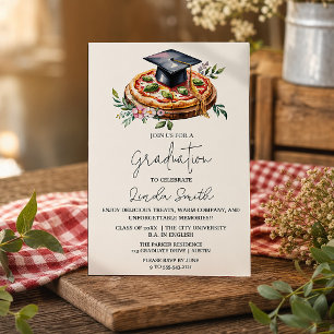 Elegante invitación de graduación de pizza floral