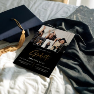 Elegante invitación de graduación en negro y oro
