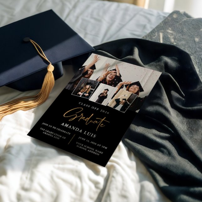 Elegante invitación de graduación en negro y oro (Subido por el creador)