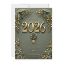Elegante Invitación de Graduación en Verde y Dorad