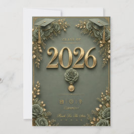 Elegante Invitación de Graduación en Verde y Dorad