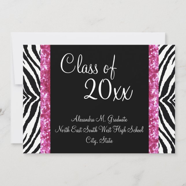 Elegante invitación de graduación femenina de cebr (Anverso)