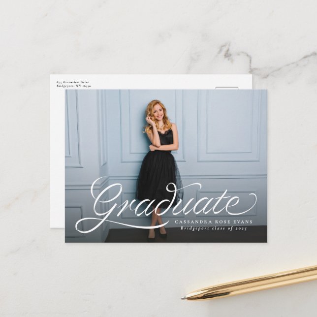 Elegante invitación de graduación fotográfica (Anverso/Reverso In Situ)