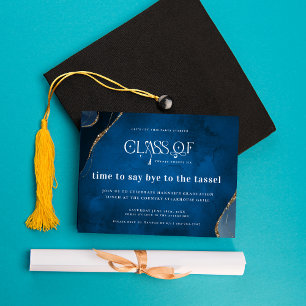 Elegante Invitación de Graduación Mármol Azul y Do
