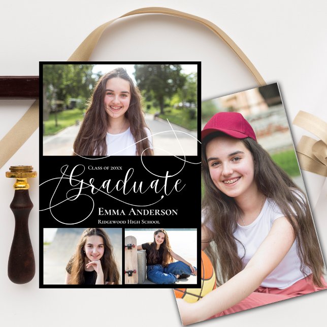 Elegante Invitación de graduación multifoto 2025 (Multi Photo 2025 Elegant Graduation Announcement)