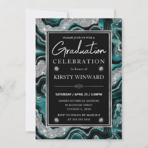 Elegante Invitación de Graduación Teal & Glitter d