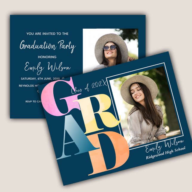 Elegante Invitación de graduados de fotografía GRA (Elegant 2024 GRAD 2 Photo Graduate Announcement party invitation Postcard)