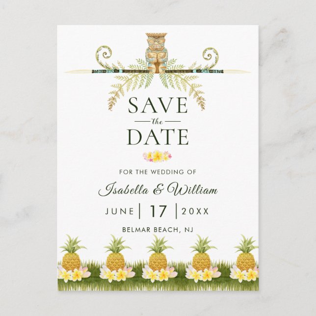 Elegante invitación de guardar la fecha tropical (Anverso)