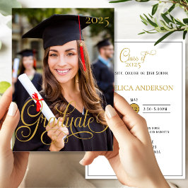 Elegante invitación de guión para graduados de fot