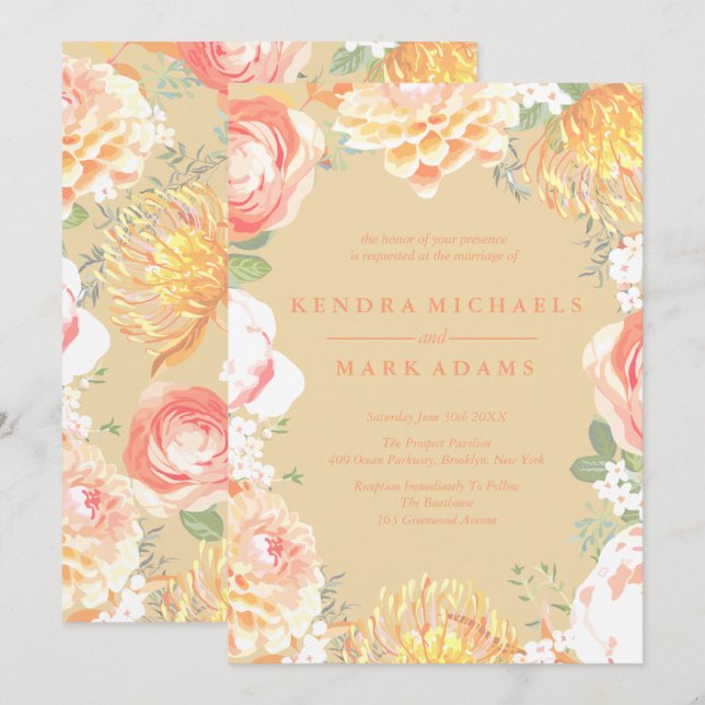 Elegante invitación de guirnaldas florales de colo (Anverso / Reverso)