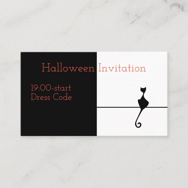 Elegante invitación de Halloween para Gato Negro (Anverso)