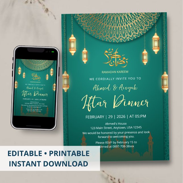 Elegante Invitación de Iftar con Mandala Verde Esm (Subido por el creador)