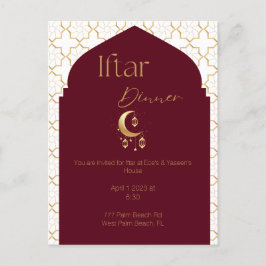 Elegante invitación de Iftar de Borgoña y Oro de R