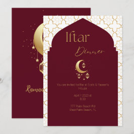Elegante invitación de Iftar de Borgoña y Oro de R
