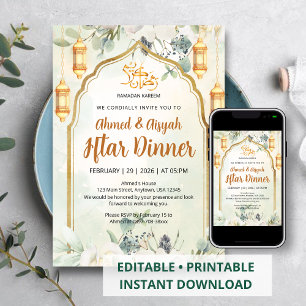 Elegante Invitación de Iftar de Floral Verde Salvi