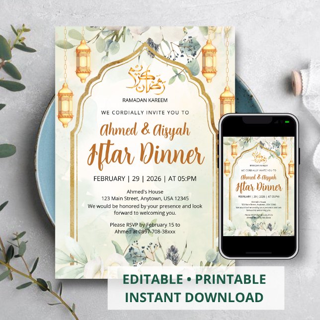 Elegante Invitación de Iftar de Floral Verde Salvi (Subido por el creador)