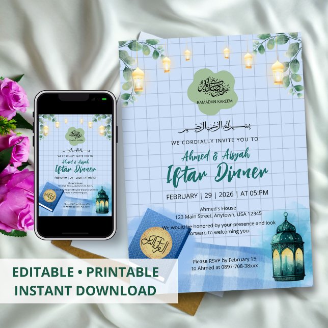 Elegante Invitación de Iftar de Ramadán con Acuare (Subido por el creador)