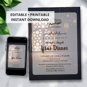 Elegante invitación de Iftar de Ramadan con linter