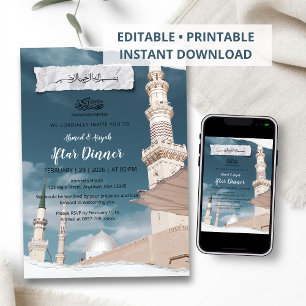 Elegante invitación de Iftar de Ramadán con mezqui