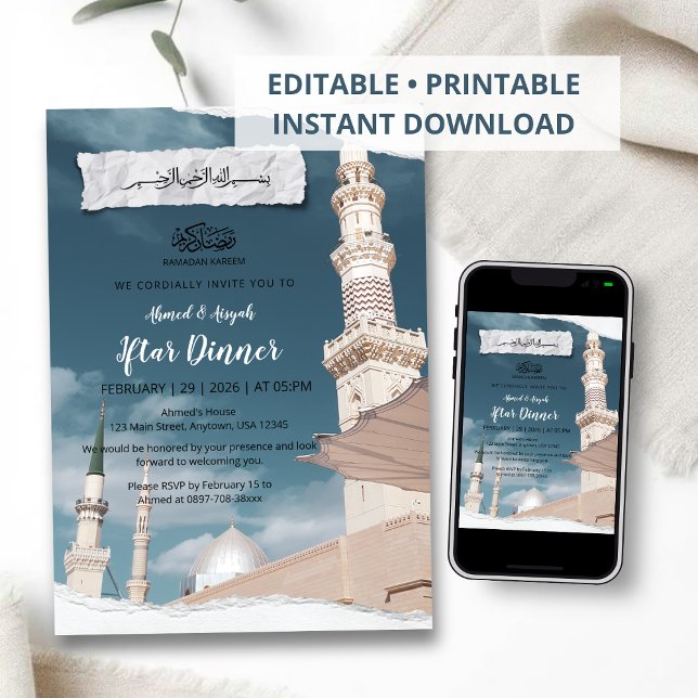 Elegante invitación de Iftar de Ramadán con mezqui (Subido por el creador)