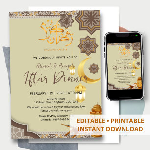 Elegante invitación de Iftar de Ramadán en crema y