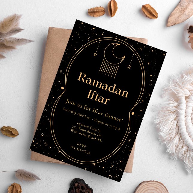 Elegante invitación de Iftar de Ramadán negro y or (Subido por el creador)