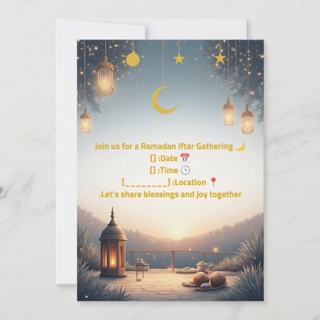 Elegante invitación de Iftar de Ramadan 🌙 Oro y a (Anverso)