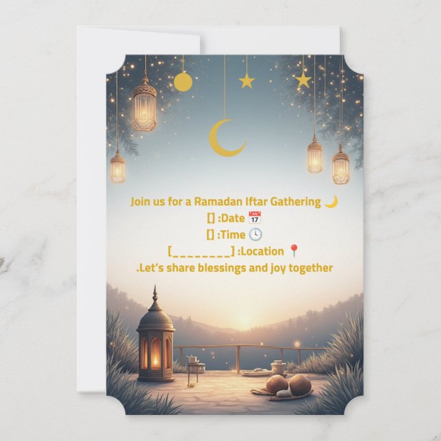 Elegante invitación de Iftar de Ramadan 🌙 Oro y a (Anverso)