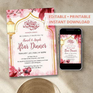 Elegante Invitación de Iftar Floral Acuarela Rosa