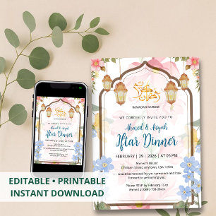 Elegante Invitación de Iftar Floral con Acuarela p