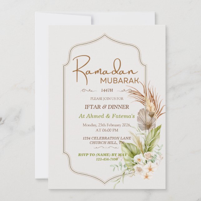 Elegante invitación de Iftar y cena de Ramadan Mub (Anverso)