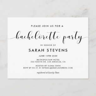 Elegante invitación de la Bachelorette blanca