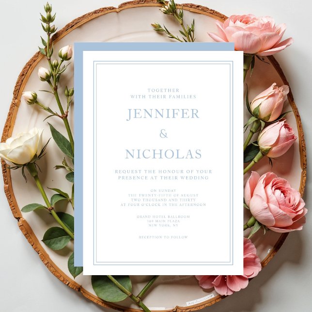 Elegante Invitación de la Boda Azul en Polvo Forma (Elegant Formal Blue Wedding Invitation)