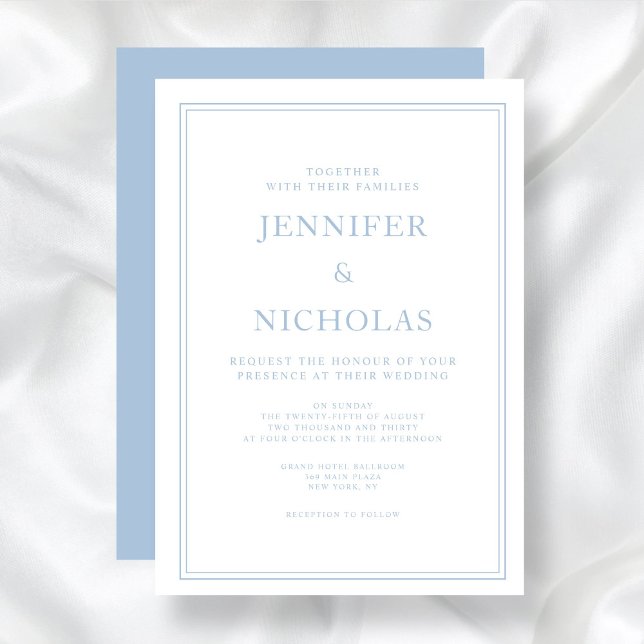 Elegante Invitación de la Boda Azul en Polvo Forma (Elegant Formal Blue Wedding Invitation)