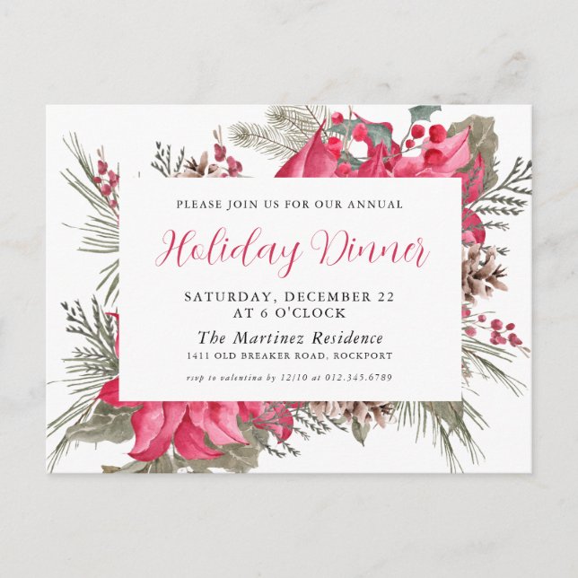 Elegante Invitación de la cena de vacaciones de la (Anverso)
