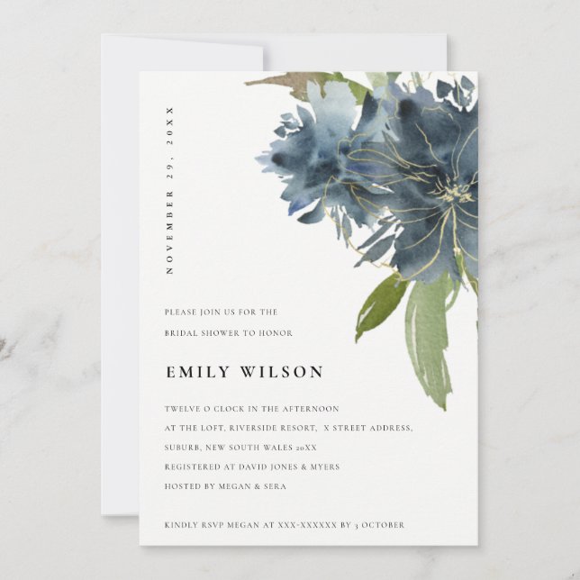 ELEGANTE INVITACIÓN DE LA DUCHA BRIDAL DE LA FLORA (Anverso)