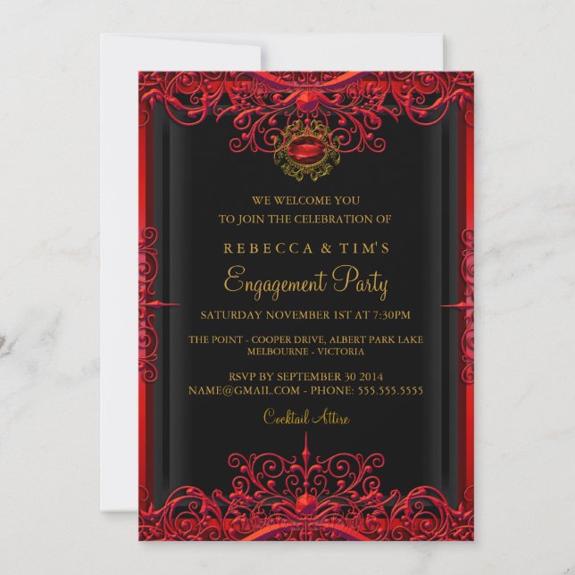 Elegante invitación de la fiesta de compromiso de  (Anverso)