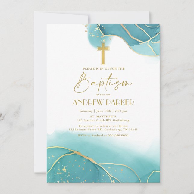 Elegante invitación de la Marina Azul de Oro Bapti (Anverso)